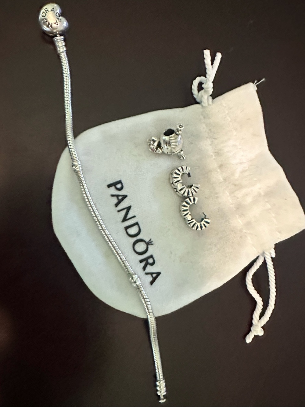 Pandora Sterling Silver Snake Chain Bracelet with Silver Zigzag Charms